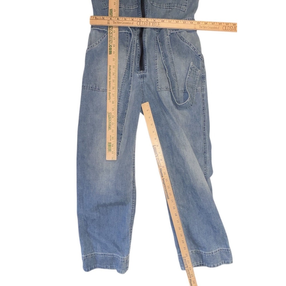 Free People Charlie Denim Jumpsuit Womens Sz 4 Coverall Pockets Zip Front - Picture 12 of 13